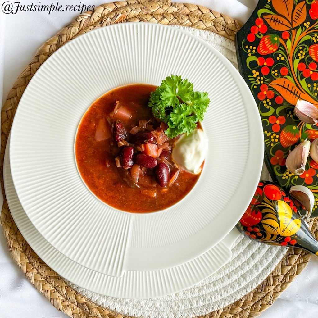 Red Kidney Bean Borscht Recipe - meatless version of classic dish. Hearty and comfort glorious soup,