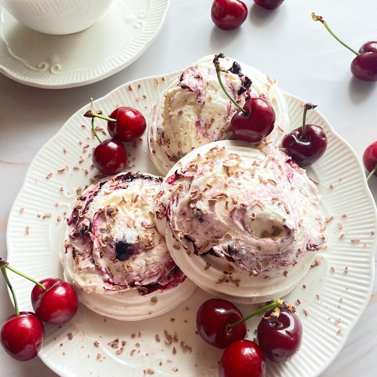 Easy 15 Minute Cherry Meringue Dessert - Pavlova Dessert in 15 Minutes