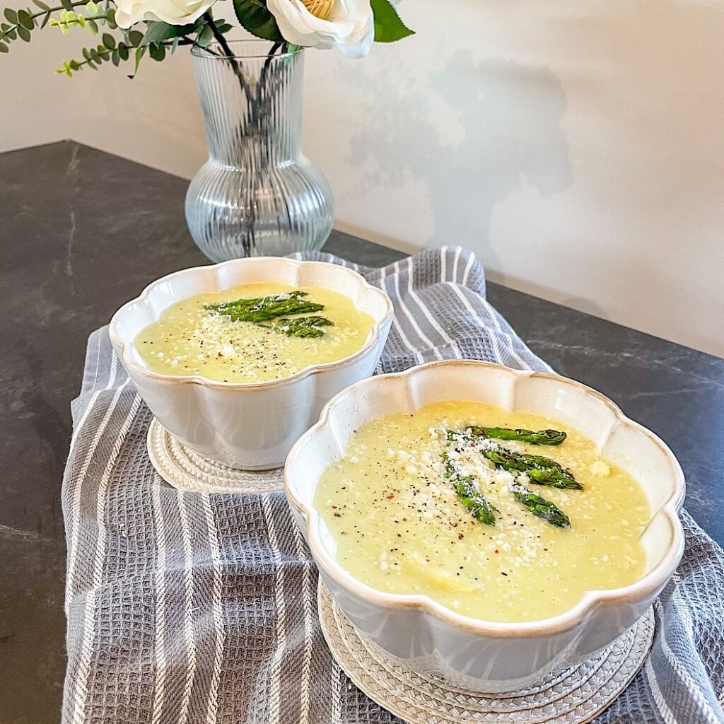 Serving asparagus soup 