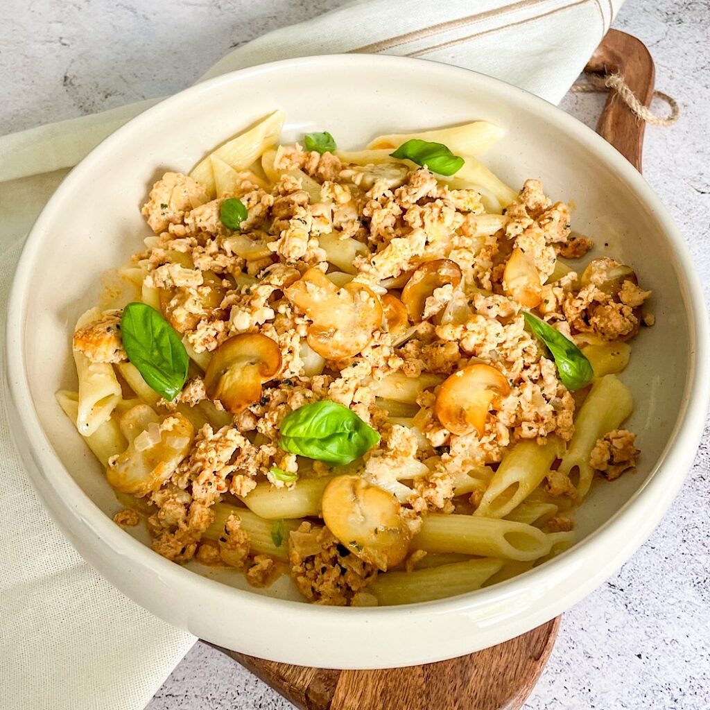Ground Turkey Mushroom Pasta recipe with creamy mushroom sauce
