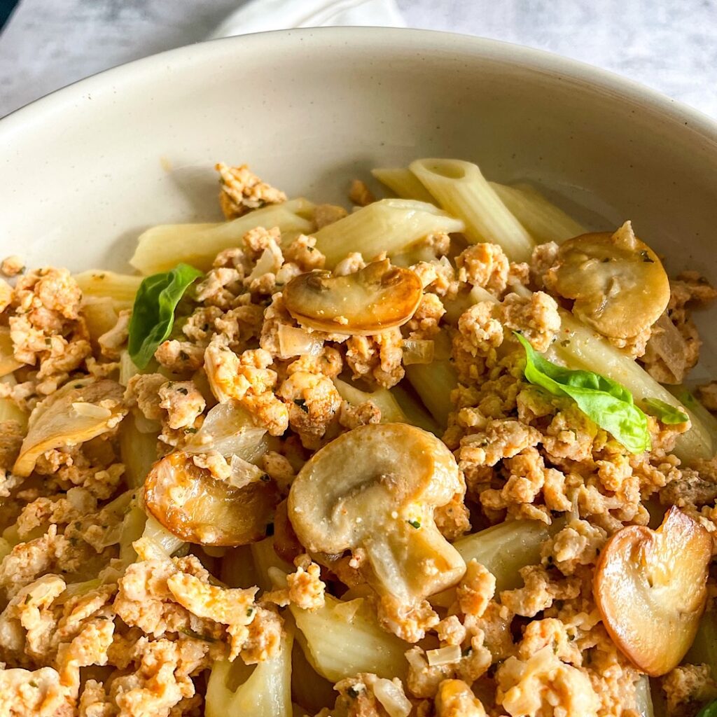 Ground Turkey Mushroom Pasta Recipe ready in 30 minutes, satisfying dinner