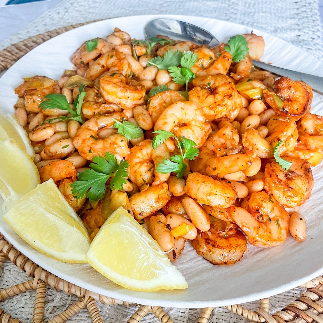 Shrimp with white beans stew recipe