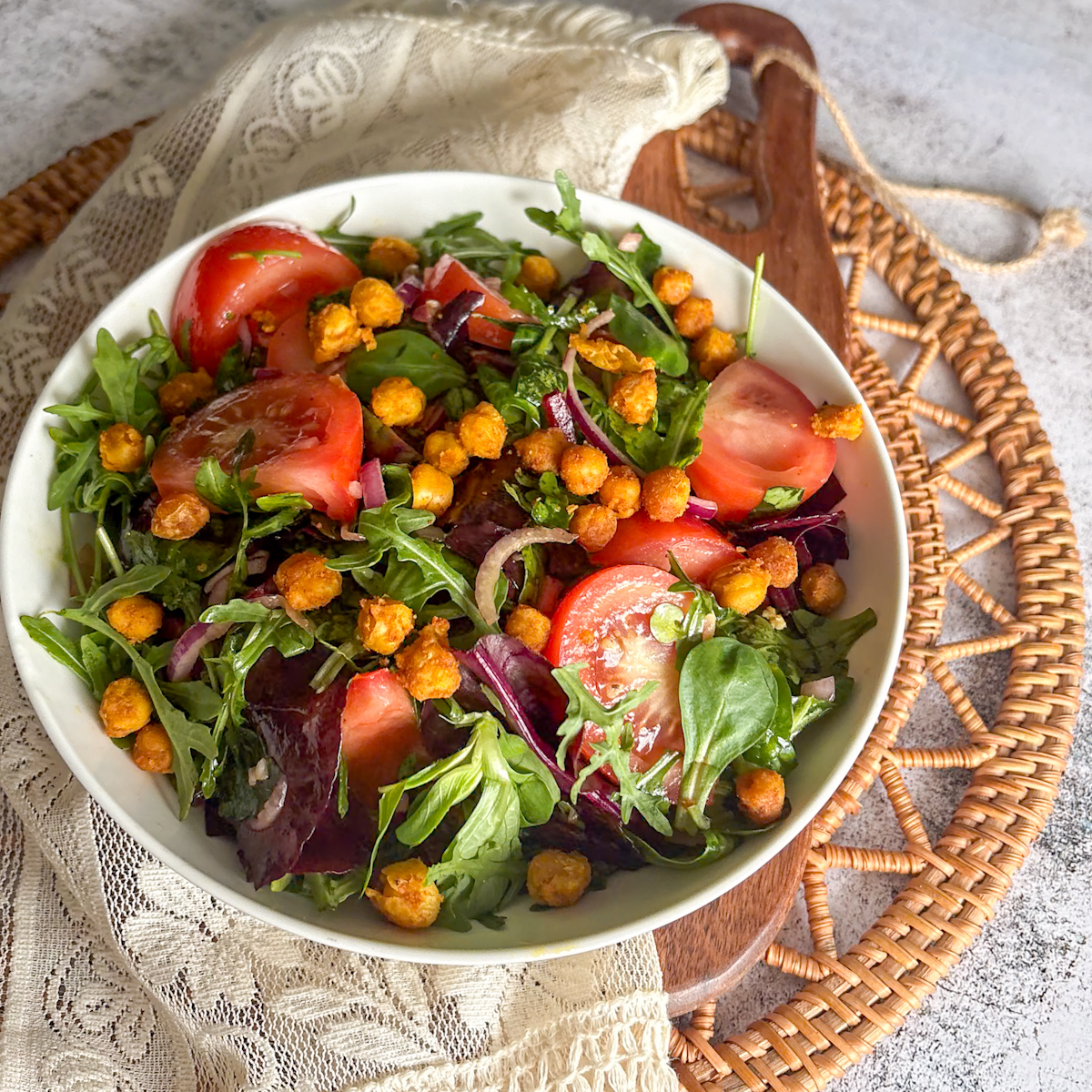 Delicious crunchy chickpea salad perfectly balanced with fresh ingredients and a zesty dressing.