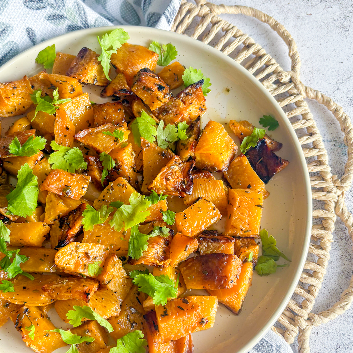 Healthy roasted turnip recipe topped with fresh parsley on serving dish